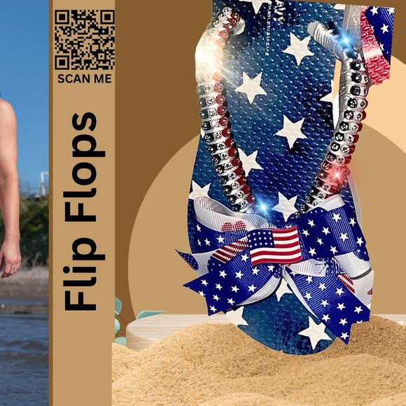 Old Navy Flip Flops, Crystal Trimmings, American Flag, 4th of July, USA Sandals - Picture 4 of 16